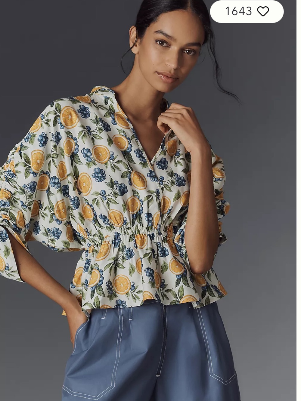 Anthro Maeve lemon Blueberry Floral Citrus Print Peplum Blouse - White/Yellow